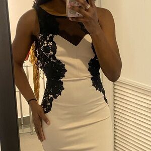 Elegant Black and Cream Lace Dress